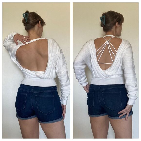 Daytrip Surplice Ribbed Top White Soft Slouchy Boho Stretch Vacation - Picture 5 of 11